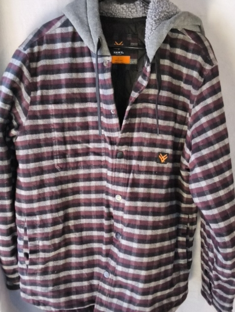 HAWX L Plaid Insulated Flannel Wrk Jacket Sherpa Hood Quilted Lined W Drawstring